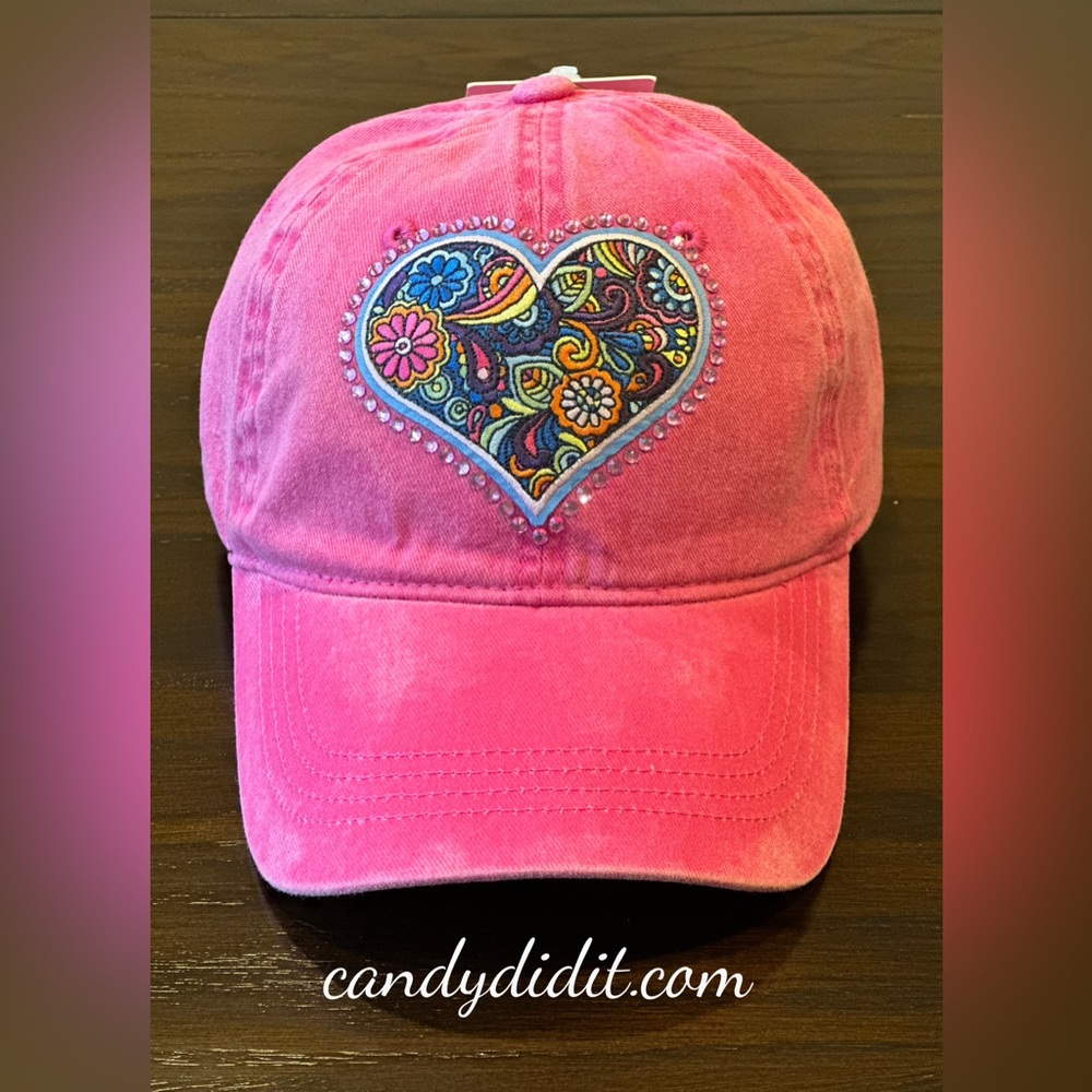 NWT Pretty Handmade Colorful Heart Bling Ponytail Ball Cap By Candy Did It!